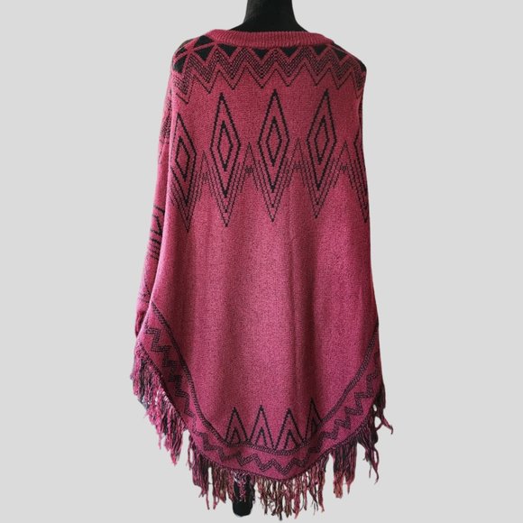 NY COLLECTION  Deep Red with black triangle and fringe.  XL - Picture 2 of 7